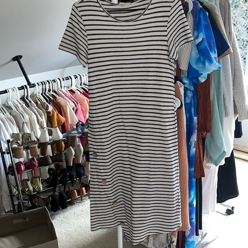 Size small striped terry dress with button detail